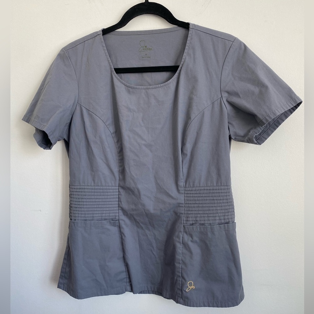 Jaanuu Pintuck Nursing Healthcare Scrub Top J96017 - Dark Gray - M Medium